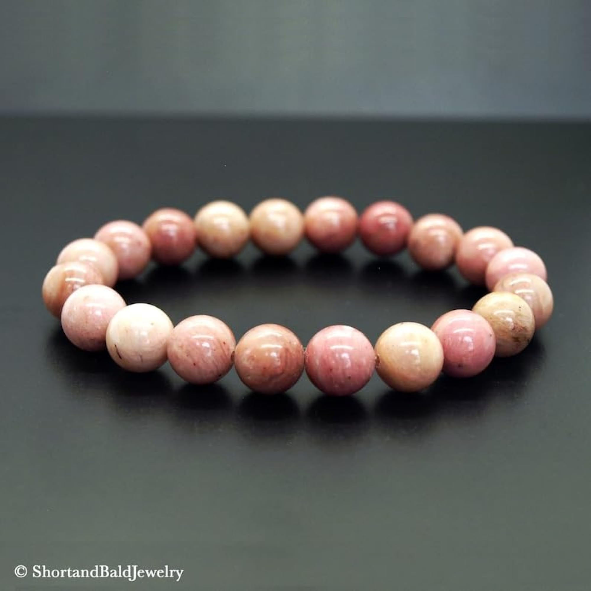 Natural Rhodonite Adjustable Bracelet, Unisex Healing Gift